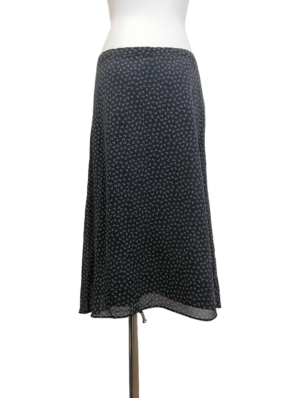 🦜🦜100% Silk, Classic Navy Printed A-Line Midi Skirt